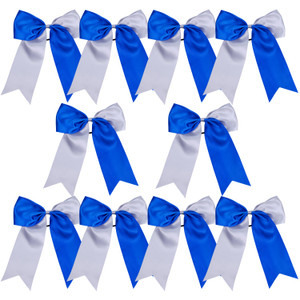 8 Inch 2 Colors Jumbo Cheerleader Bows Ponytail Holder Cheerleading Bows Hair Bow (Royal Blue/Silver)