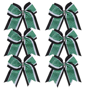 Cheerleader Bows 8 Inch 3 Layers 6 Pcs Ponytail Holder Jumbo Cheerleading Bows Hair Elastic Hair Tie for High School College (Black/White/Green)