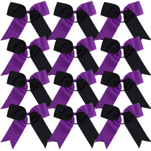 Cheerleading Bow Jumbo Cheer Bows 12 Pcs 7 Inch Ponytail Holder Cheerleader Bows Hair Tie(Black/Purple)