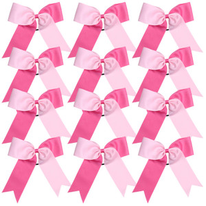 Cheerleading Bow Jumbo Cheer Bows 12 Pcs 7 Inch Ponytail Holder Cheerleader Bows Hair Tie (Pink/Hot Pink)