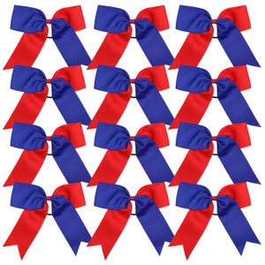 Cheerleading Bow Jumbo Cheer Bows 12 Pcs 7 Inch Ponytail Holder Cheerleader Bows Hair Tie (Red/Royal Blue)