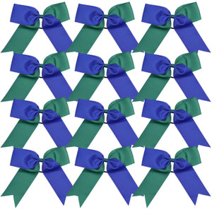 Cheerleading Bow Jumbo Cheer Bows 12 Pcs 7 Inch Ponytail Holder Cheerleader Bows Hair Tie (Royal Blue/Forest Green)