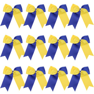 8 Inch 2 Colors Jumbo Cheerleader Bows Ponytail Holder Cheerleading Bows Hair 12 Pcs (Royal blue/Yellow)