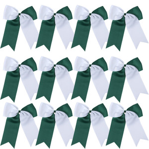 8 Inch 2 Colors Jumbo Cheerleader Bows Ponytail Holder Cheerleading Bows Hair 12 Pcs (Forest green/White)