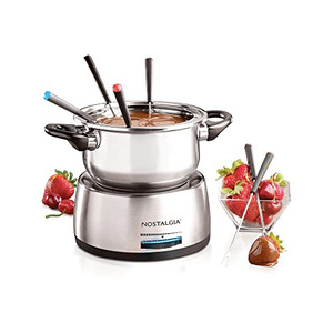 Nostalgia 6-Cup Electric Fondue Pot Set for Cheese & Chocolate - 6 Color-Coded Forks, Temperature Control - Stainless Steel Kitchen Gadgets and Appli