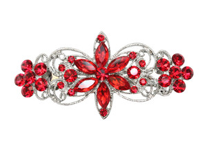 Faship Gorgeous Red Rhinestone Crystal Flora Hair Barrette Clip