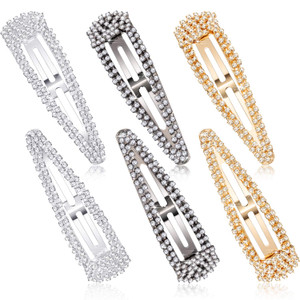6 Pieces Rhinestone Hair Clips 3 Inch Snap Hair Barrettes Bridal Hair Barrettes Pins for Women Girls Wedding Hairpins Hair Accessories (Black, Silver
