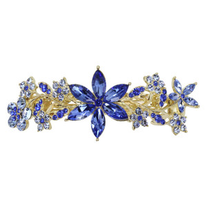Faship Gorgeous Blue Rhinestone Crystal Floral Hair Barrette Clip