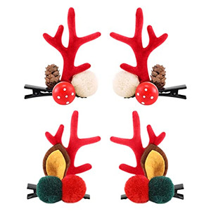 Boobeen Christmas Hair Clip - 2 Pairs Cute Reindeer Antlers Ears Hair Accessory Antlers Headdress Hairpin for Christmas Party