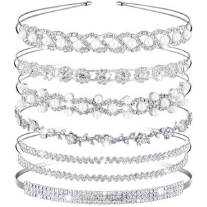 6 Pieces Rhinestones Wedding Headbands Crystal Flower Girl Leaves Crown Headband Tiara Women's Faux Pearl Rhinestones Princess Hairband Headdress for