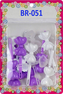 Tara Girls Super Cute Self Hinge Plastic Mulit Design Hair Barrettes Selection. 20pc white clear purple mix bow shape.