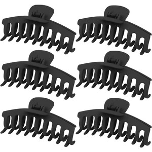 WHAVEL 6PCS Matte Plastic Large Black Hair Claw Clips For Thick Hair Jaw Clips Non-slip Ponytail Holder Hair Clip Clamps Teeth for Women and Girls
