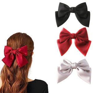 AsggBah 3pcs Upscale Hair Clips with Big Bowknot Solid Color Styling Bowknot French Barettes Hair Bow Clips Accessories for Women Girls