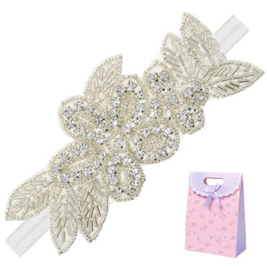Elesa Miracle Little Baby Girl Rhinestone Flower Headband, Baby Hair Accessories in Gift Bag (1pc- White Headband)