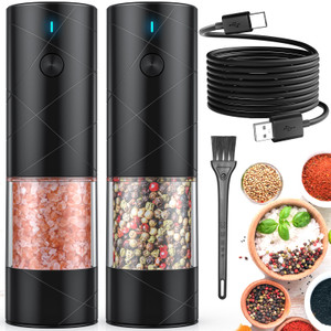 2Pack Electric Salt and Pepper Grinder Set USB Rechargeable with Warm LED Light, Adjustable Coarseness Lidaop Large Capacity Automatic Salt Pepper Mi