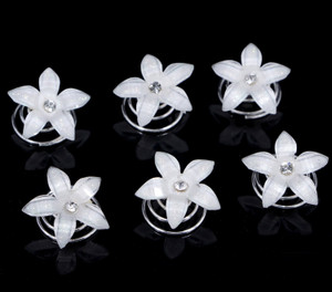 24PCS Rhinestones Crystal Spirals Hair Pin Clip Imitation Pearl Spin Pin Swirl Hair Twists Coils Hairpin Bun Stick Pick (A#)