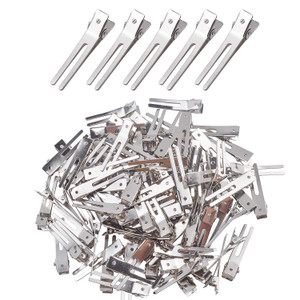 Hendevl 100 Pieces 1.8 Inches Double Prong Pin Curl Hair Clips Metal Alligator Clips Silver Hairpins for Hair Extensions