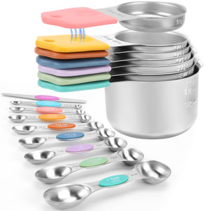 Magnetic Measuring Cups and Spoons Set-Heavy Duty 304 Stainless Steel?Double Measurement Markings?Set of 16 with Leveler for Measure Dry and Liquid I