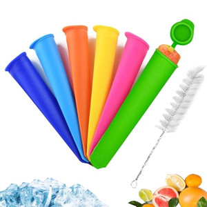 Silicone Ice Pop Mold Wpunwen Popsicle Molds with Lids 6 Pcs Silicone Popsicle Molds Reusable Popsicle Tubes with Clean Brush Durable Pure Color