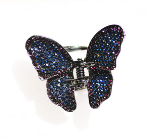 Vintage Crystal Metal Butterfly Hair Claw Clip Jaws Pins Rhinestone Butterfly Bangs Clip Bow Hair Gripper for Women (Blue)