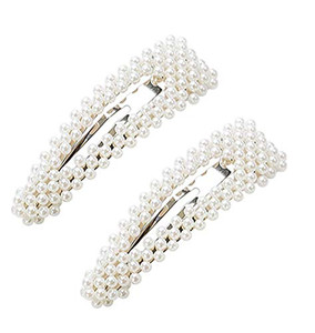 2PCS Sweet Imitation Pearl Hair Clips Hairpin Simple Fashion Alloy BB Hairgrip Hair Accessories for Women (Drop-shaped, Silver)