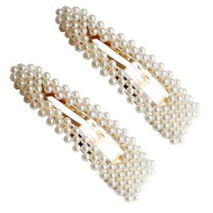 Fodattm 2PCS Sweet Imitation Pearl Hair Clips Hairpin Simple Fashion Alloy BB Hairgrip Hair Accessories for Women (Drop-shaped, Gold)