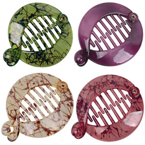 Fodattm 4 PCS French Small Banana Hair Clip Hair Comb Round Ponytail Holder Hair Claw Fashion Interlocking Banana Combs Flat Shark Hair Clincher (F#)