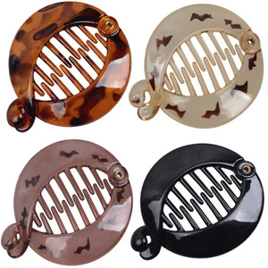 Fodattm 4 PCS French Small Banana Hair Clip Hair Comb Round Ponytail Holder Hair Claw Fashion Interlocking Banana Combs Flat Shark Hair Clincher (Sty