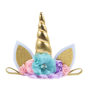 Nishine Baby Elastic Glitter Unicorn Horn Headband Children Unicorn Party Supplies Cosplay Gift (gold)