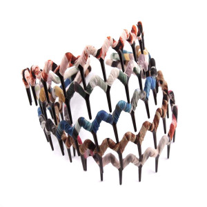 5PCS Zig Zag Wrapped Cloth Headband Plastic Sharks Tooth Hair Comb Hair Hoop Headwear Accessory for Lady Women
