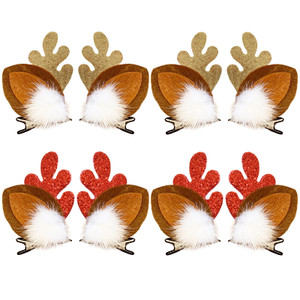 4 Pairs Christmas Reindeer Antlers Hair Clips Deer Antlers Ears Barrettes Women Elk Horns Headpiece Hair Pins Hairpins Hairclips Xmas Cosplay Festiva