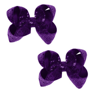 AMYDECOR 6 Inch Dark Purple Sparkly Glitter Sequin Hair Bows for Girls Toddlers Kids Children Teenage (2PCS)
