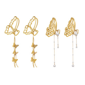 AMNGYOOK 4PCS Alloy butterfly Hair Clips, Metal Gold Claw Clips With Tassel Nonslip Hair Claw Hair Accessories For Women And Girls (A)