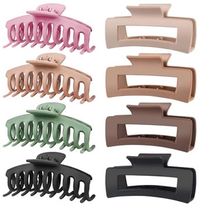 TOCESS 8 Pack Big Hair Claw Clips for Women Large Claw Clip for Thin Thick Curly Hair 90's Strong Hold 4.33 Inch Nonslip Matte Jumbo Hair Clips (8 Pc