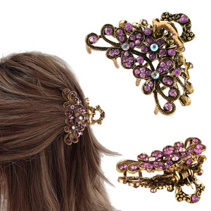 CROWN GUIDE Vintage Rhinestone Hair Claw Crystal Jaw Clips,Metal Alloy Fancy Hair Barrette Decorative Flowers Hair Clasps Accessories for Women Thick