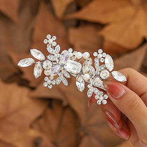 Jakawin Rhinestone Bride Wedding Hair Piece Silver Pearl Hair Clip Crystal Flower Headpiece Bridal Hair Accessories for Women HCl045 (1 Silver)
