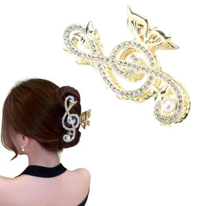 Music Note Rhinestone Hair Claw for Women Girls Pearl Butterfly Jaw Clamps for Hair Non Slip Large Hair Claw Clips for Thick Long Hair Gold Hair Acce