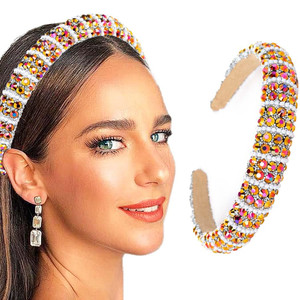 Sinalty Rhinestone Headbands Bling Crystal Beaded Headband Thick Padded Hairbands Fashionable Handmade Hair Accessories for Women (Charm)