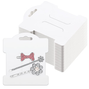 Junkin 100 Pcs Hair Clip Display Cards Headband Display Cards Hair Bow Holder Cards Rectangle White Cardboard Hair Barrettes Jewelry Display Holder f