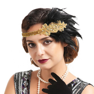 VENOFEN 1920s Flapper Headband Gatsby Style Feather Headpiece Art Deco Roaring 20s Headdress Vintage Headpiece for Women