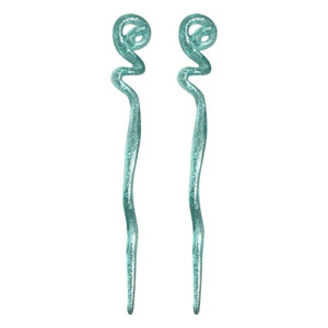 Womens 6.25 inch Long Green Twirl Hair Sticks with Glitter and Diamonds Chopsticks - Set of 2
