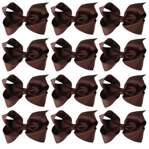 4 Inch Boutique Girls Hair Bows Hair Clips for Girls Toddlers 12 Pcs Solid Color (Brown)