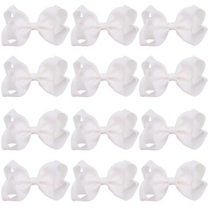 4 Inch Boutique Girls Hair Bows Hair Clips for Baby Girls Toddlers 12 Pcs Solid Color (White)