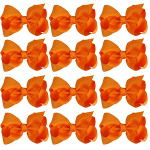 4 Inch Boutique Girls Hair Bows Hair Clips for Baby Girls Toddlers 12 Pcs Solid Color (Orange)