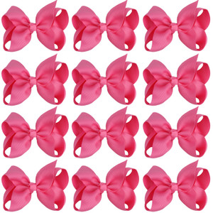 4 Inch Boutique Girls Hair Bows Hair Clips for Baby Girls Toddlers 12 Pcs Solid Color (Hot pink)