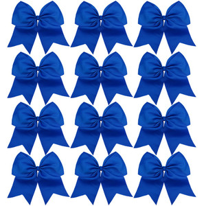 DEEKA 12PCS 8" Large Cheer Hair Bows Ponytail Holder Handmade for Teen Girls Softball Cheerleader Sports-Royal Blue