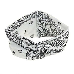 DINPREY Assorted Paisley Print Wide Bandana Knot Headbands Criss Cross Head Wrap Hair Band (White)