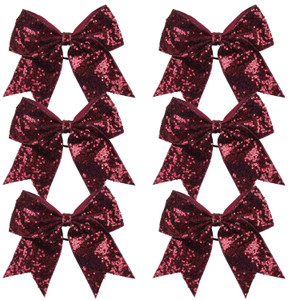 Metallic Sequin and Holographic 8 Inch Cheer Bow Cheerleader Cheerleading Jumbo Cheer Bow Hair Tie(Maroon Sequin)