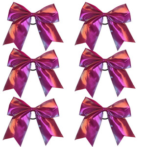 Metallic Sequin and Holographic 8 Inch Cheer Bow Cheerleader Cheerleading Jumbo Cheer Bow Hair Tie (Hot Pink Holographic)