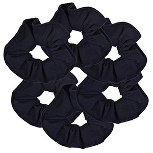 6 Pack Large Solid Scrunchies Hair Elastics-Navy